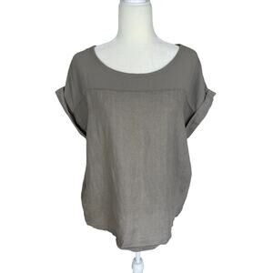 Bellambra 100% Italian Linen Top Taupe Size Large Minimalist Boho Lagenlook